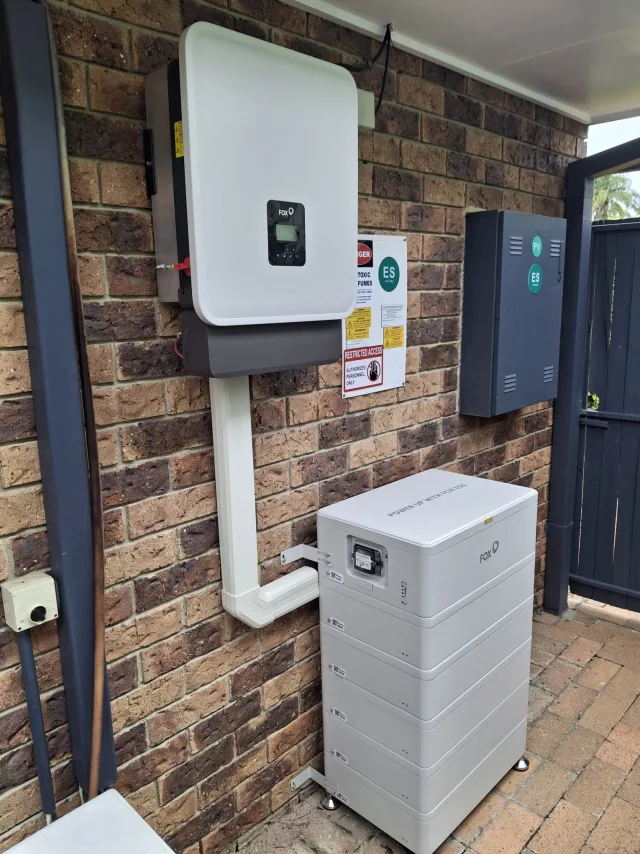Real FoxESS EQ4800 installation showing mounting and protected cabling